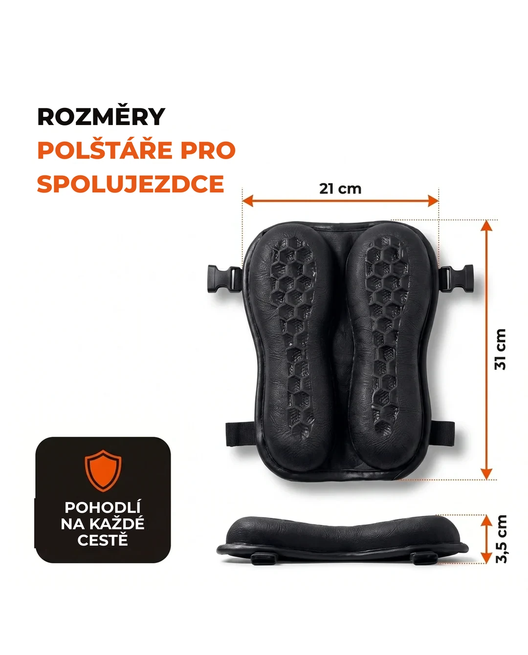 Rozměry Polštáře pro spolujezdce: 21 cm × 31 cm × 3,5 cm